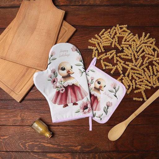 Набор кух. Доляна Уточка: варежка 20х28 см, прихватка 17х17 см, 35% хл, 65% пэ  фото 7