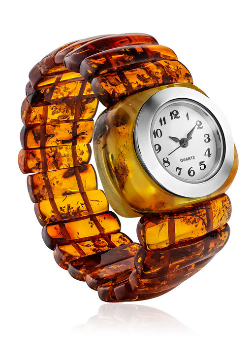 Яркие наручные часы из натурального янтаря