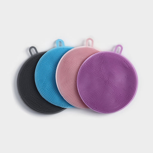 Цена за 4 шт. Губка для посуды Доляна, 11×11×1 см, силиконовая, МИКС