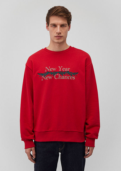 Y?lbas? Temal? K?rm?z? Sweatshirt - Mavi фото 3
