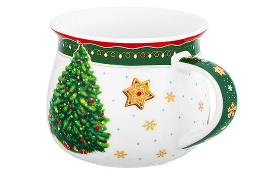 Кружка 250 мл 11*8,5*7 см Новогодняя елка зеленый узор, бочонок NEW BONE CHINA - Elan gallery фото 7