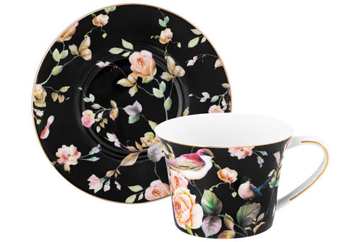 Чайн. пара 2 пр. 270 мл 12,5*9,5*7 см Певчие птички на черном NEW BONE CHINA