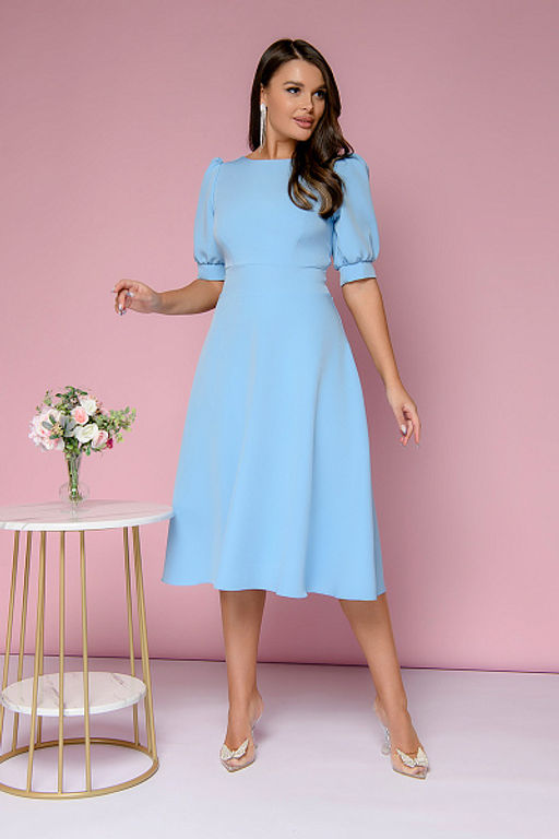 Платье голубое длины миди с фигурным вырезом на спинке - 1001dress фото 3