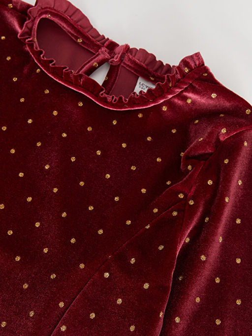 Bisiklet Yaka Puantiyeli Uzun Kollu Kadife K?z ?ocuk Elbise - Waikiki фото 2
