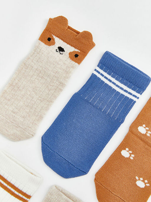 Bask?l? Erkek Bebek Soket ?orap 5li