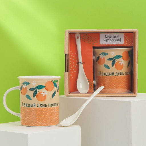 Подарочный набор «Выбирай счастье»: кружка 300 мл, ложка, подставка