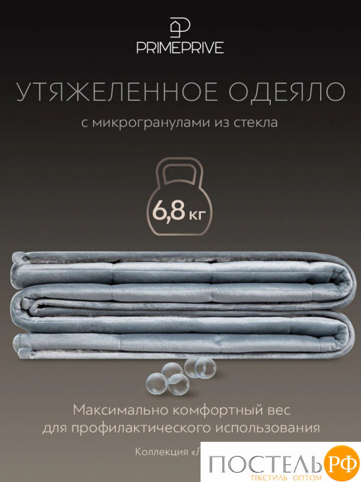 Одеяло утяжеленное PRIME PRIVE ЛУНД велюр / иск.мех/стекл.гранулы, сер  фото 2