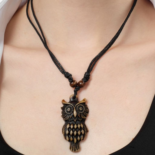 Цена за 2 шт. Кулон на шнурке «Филин», коричнево-чёрный на чёрном шнурке, 80 см