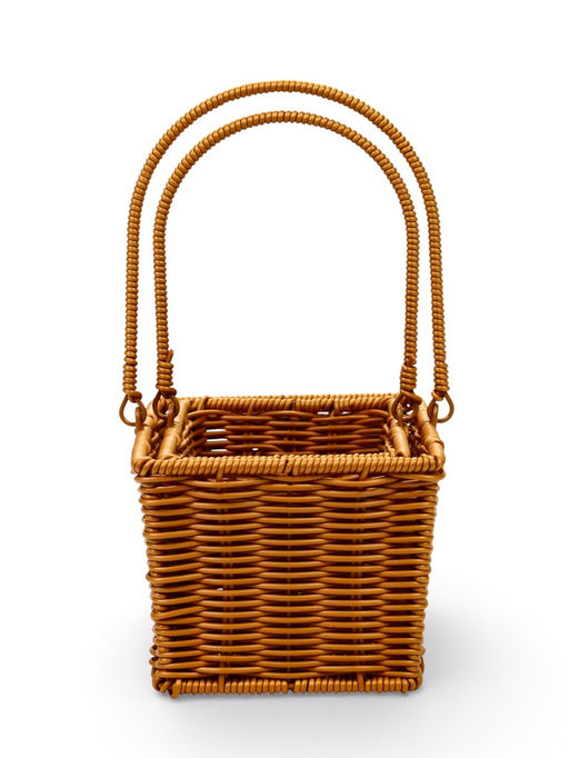 Корзина плетёная для хранения Fatum, с ручкой, пластиковая, коричневая, набор 2 шт.