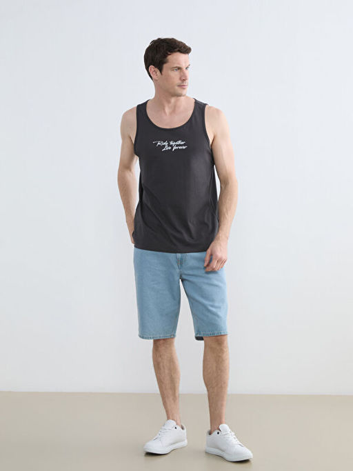 U Yaka Bask?l? Erkek Kolsuz Ti??rt