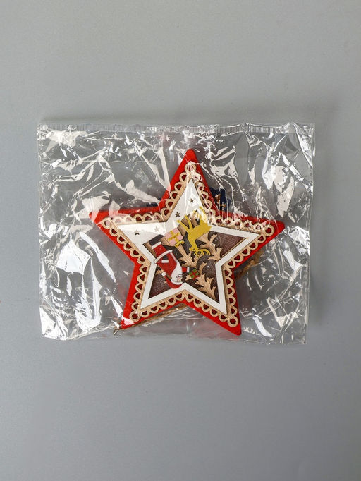 Ёлочная игрушка Красная звезда с Дедом Морозом, 12х12х1.5 см, от батареек, свечение тёплое белое - Luazon lighting фото 6