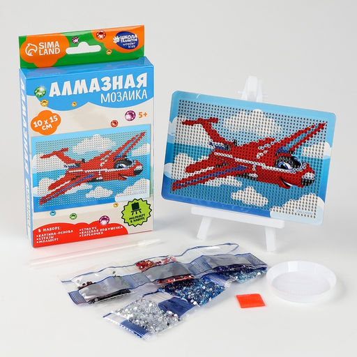 Алмазная мозаика с частичным заполнением на подставке для детей Самолет, 10?15 см, набор для творчества