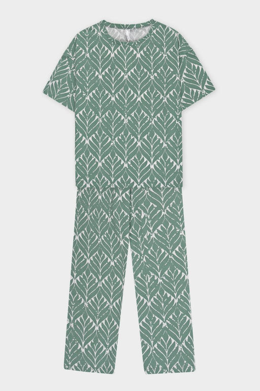 ЕП 20204/малахитовый зеленый,орнамент пижама жен (фуфайка,брюки)