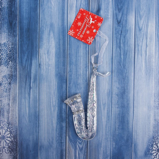 Цена за 2 шт. Ёлочная игрушка Зимнее волшебство. Саксофон, 124 см, прозрачный перелив  фото 6