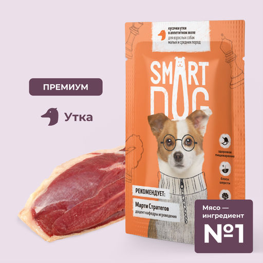 Паучи для взрослых собак малых и средних пород кусочки утки в аппетитном желе