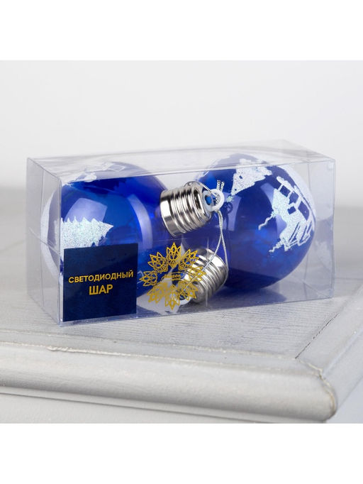 Набор ёлочных шаров «Зимний пейзаж», 2 шт, d=8 см, 1 LED, от батареек, свечение RGB