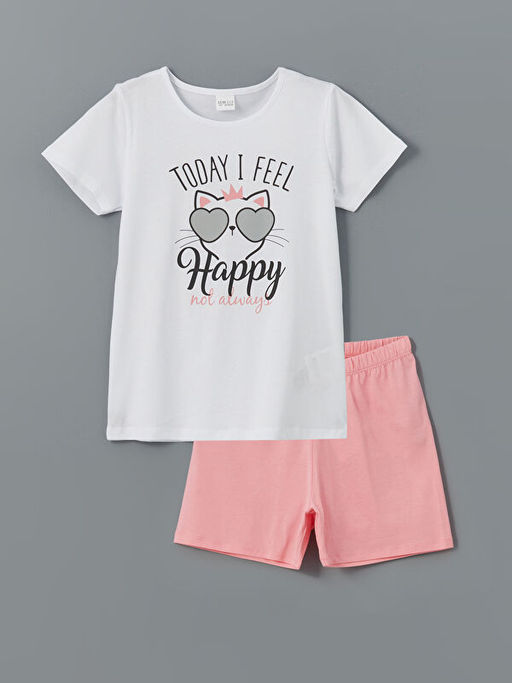 Bisiklet Yaka K?z ?ocuk ?ortlu Pijama Tak?m?