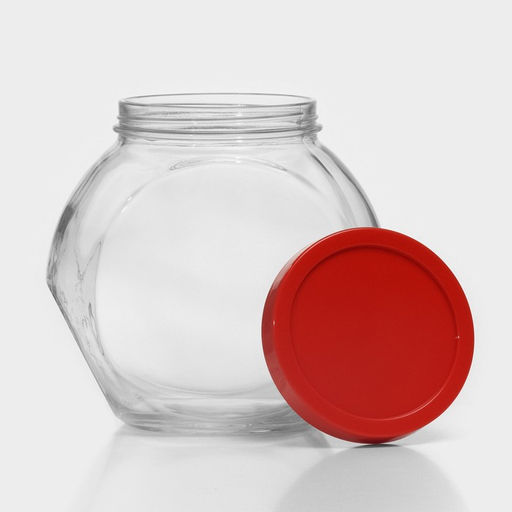 Банка для хранения сыпучих продуктов Paşabahçe Bella, 2 л, стекло, с красной крышкой, прозрачная