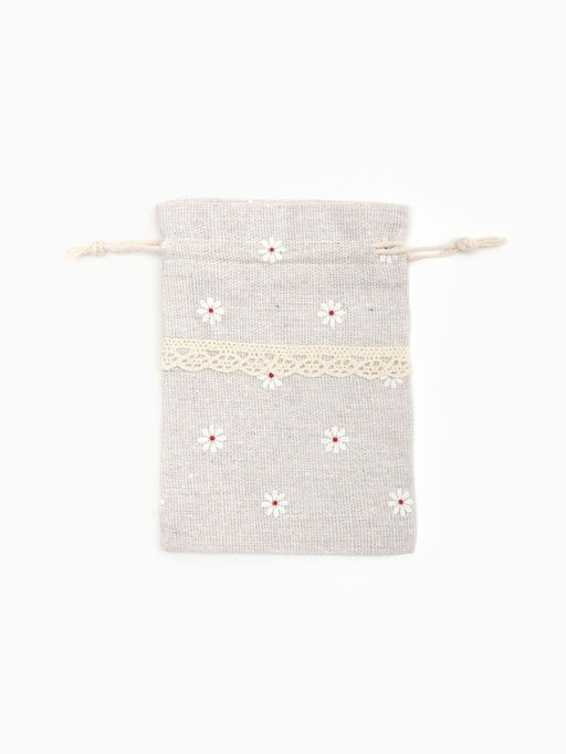 Цена за 50 шт. Мешочек подарочный Ромашка, лён, 10?13.5 см, цвет кремовый