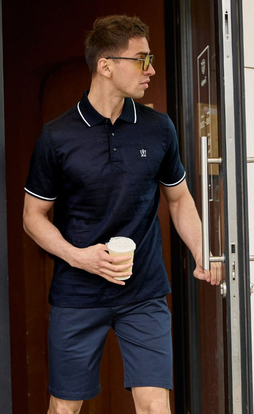 Футболка-поло льняная мужская F011-0770 тёмно-синяя - Fine joyce фото 3