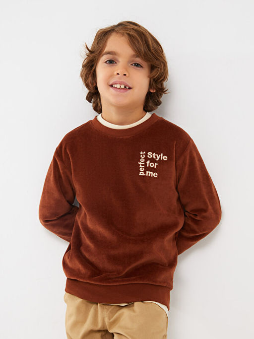 Bisiklet Yaka Nak??l? Uzun Kollu Erkek ?ocuk Sweatshirt