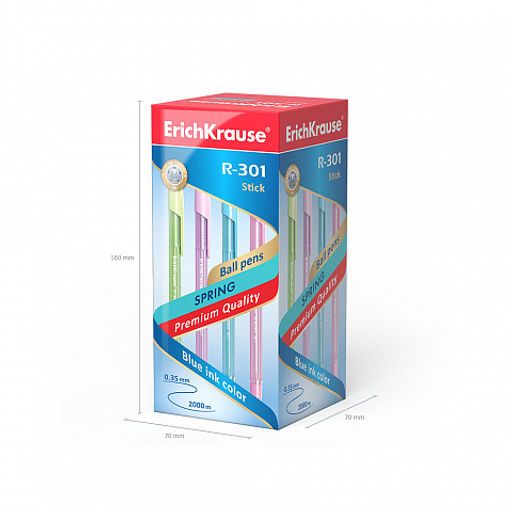 Цена за 50 шт. Ручка шариковая ErichKrause R-301 Stick Spring 0.7, цвет чернил синий (в коробке по 50 шт.)  фото 6