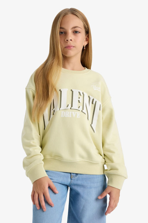 Relax Fit Bisiklet Yaka Bask_l_ Sweatshirt K_z _ocuk - Defacto фото 3