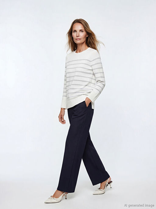 Bisiklet Yaka ?izgili Kad?n Triko Kazak