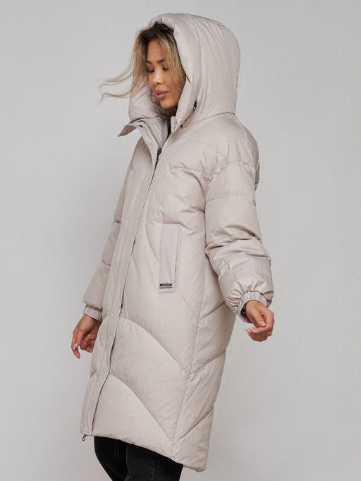 Пальто утепленное молодежное зимнее женское бежевого цвета 52323B - Holdluck фото 8