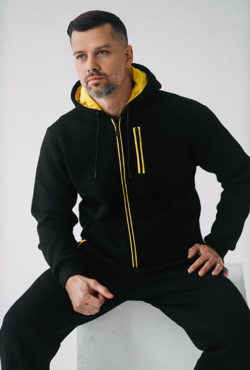 Утепленный костюм Футер 3-х ниточный М-1617: Чёрный / Жёлтый - Relay фото 6