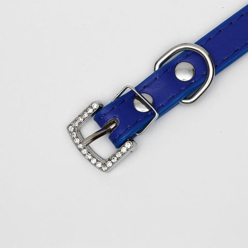 Ошейник со стразами в 4 ряда и стразы на пряжке, 38 х 1,5 см, ОШ 26-33, синий - Пижон фото 4