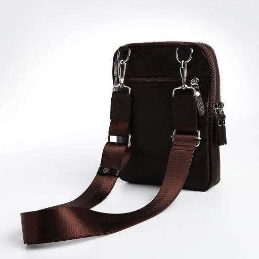 Сумка мужская TEXTURA через плечо, натуральная кожа, цвет тёмно-коричневый  фото 2