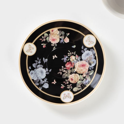 Чайная пара «Кобальт», 2 предмета: чашка 230 мл, блюдце d=15 см, керамика, чёрная