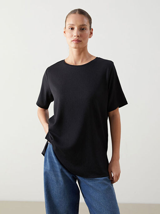 Bisiklet Yaka D?z Kad?n Ti??rt