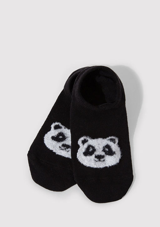 Panda Bask?l? Siyah Babet Corab?