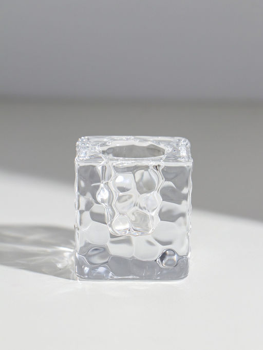 Цена за 2 шт. Подсвечник стекло на 1 свечу "Куб. Лёд" прозрачный d=2 см 4х4х4 см