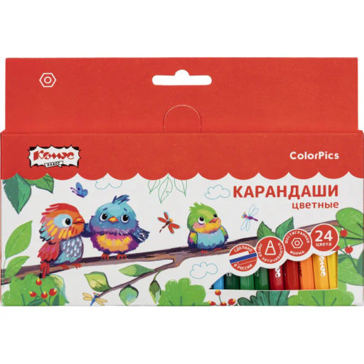 Карандаши цветные 24 цв/наб 6-гран №1School/Комус Класс ColorPics кртк,88мм  фото 2