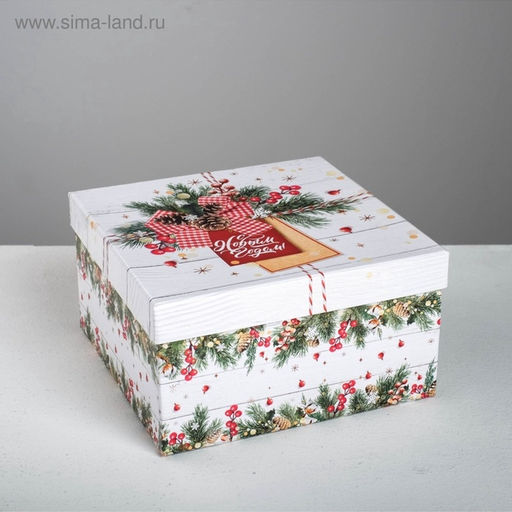Набор подарочных новогодних коробок 6 в 1 «Деревянный», 10×10×6 - 20×20×11 см