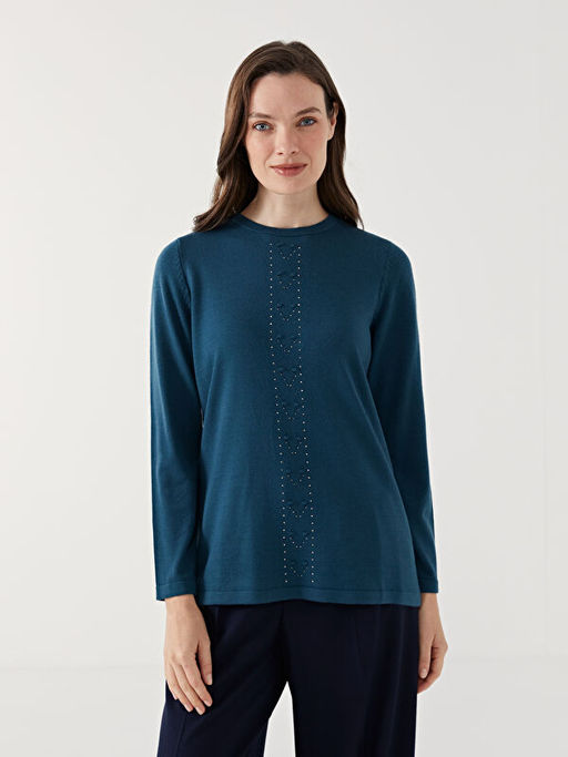 Bisiklet Yaka Ta?l? Kad?n Triko Kazak