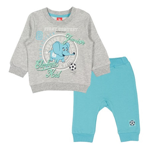 CRB wear/CWB 9885 комплект ясельный (джемпер, брюки), серый меланж-голубой/Ex.Cherubino  фото 3