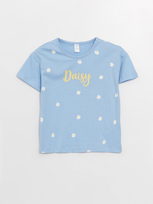 Bisiklet Yaka Bask?l? K?sa Kollu K?z Bebek Ti??rt