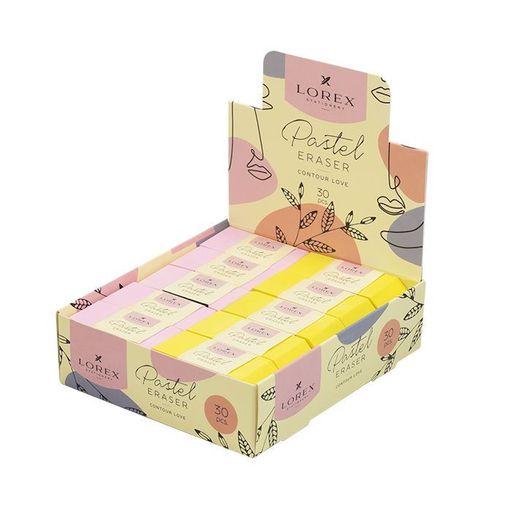 Цена за 5 шт. Ластик LOREX PASTEL CONTOUR LOVE 53х22х10 мм, ассорти, картонный держатель
