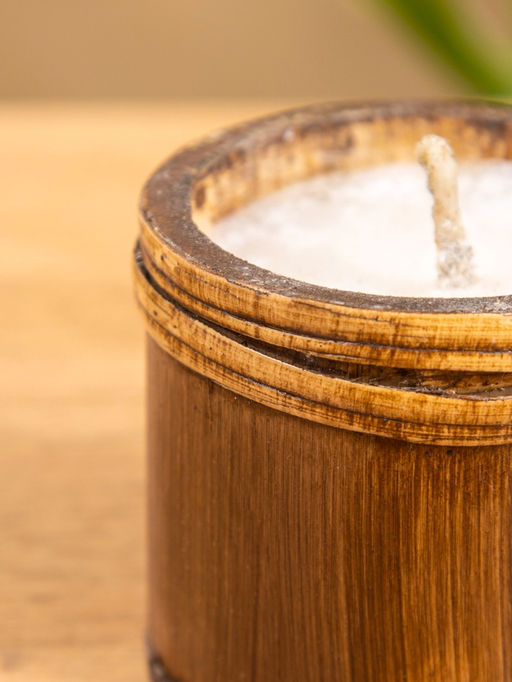 Свеча в бамбуке, 7×7×6 см, 100 мл, бежевая