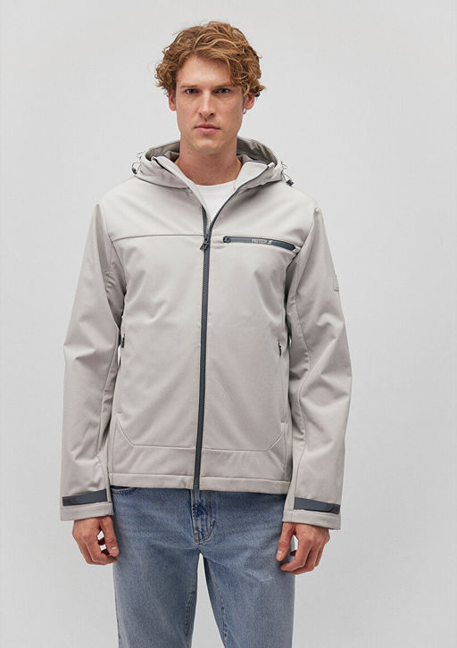 Kapusonlu Gri Ceket - Mavi фото 3