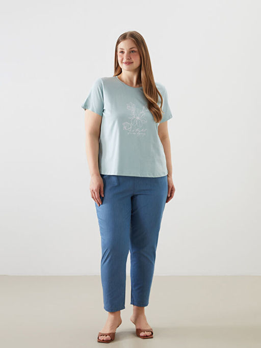 Bisiklet Yaka Bask?l? Kad?n Ti??rt