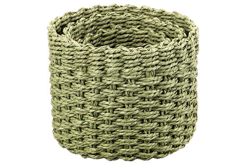 Набор 3 плетеных корзин, 1 корзинка 18*18*15 см, 1 корзинка 15*15*13см, 1 корзинка 12*12*10см, зелен