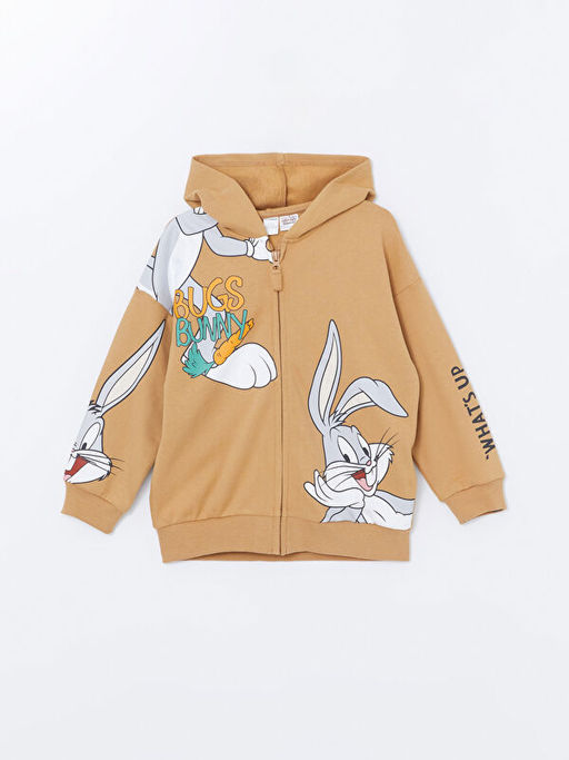 Kap??onlu Bugs Bunny Erkek Bebek Bask?l? Fermuarl? Sweatshirt