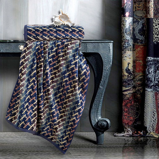 "Missoni-3002" Полотенце махровое 70х140см, плотность 375гр/м2, 100% хлопок, велюр, синий, Bolangde (Китай)