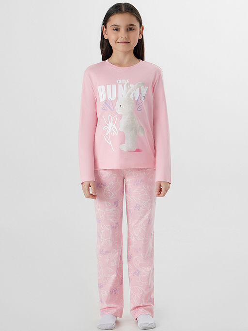 Комплект для девочек розовый с надписью Cute bunny