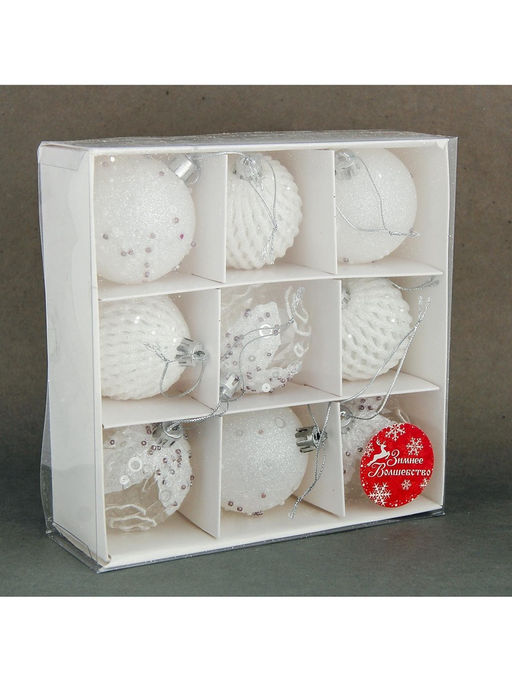 Ёлочные игрушки Снежная изморозь, шары пластиковые, d=6 см, набор 9 шт., белый - Зимнее волшебство фото 9